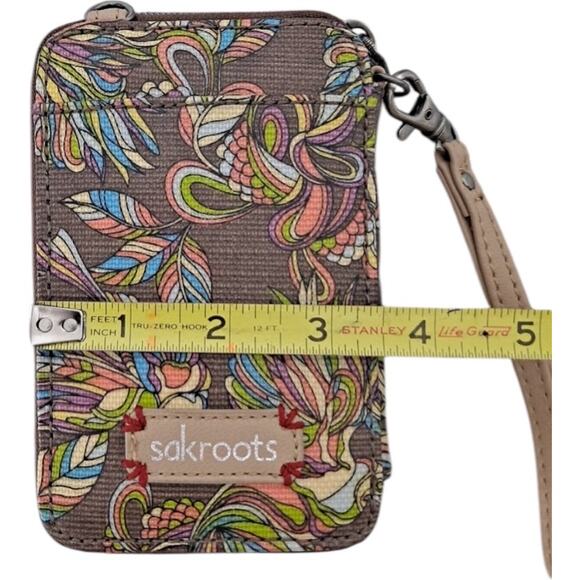 Sakroots Multi-Color Wristlet Wallet With Glitter Accent and Bird Sketch - Picture 6 of 7